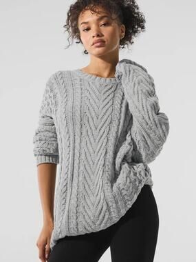 Alo Yoga Cable Knit Crew Neck Sweater Athletic Heather Grey Unisex medium NWOT
